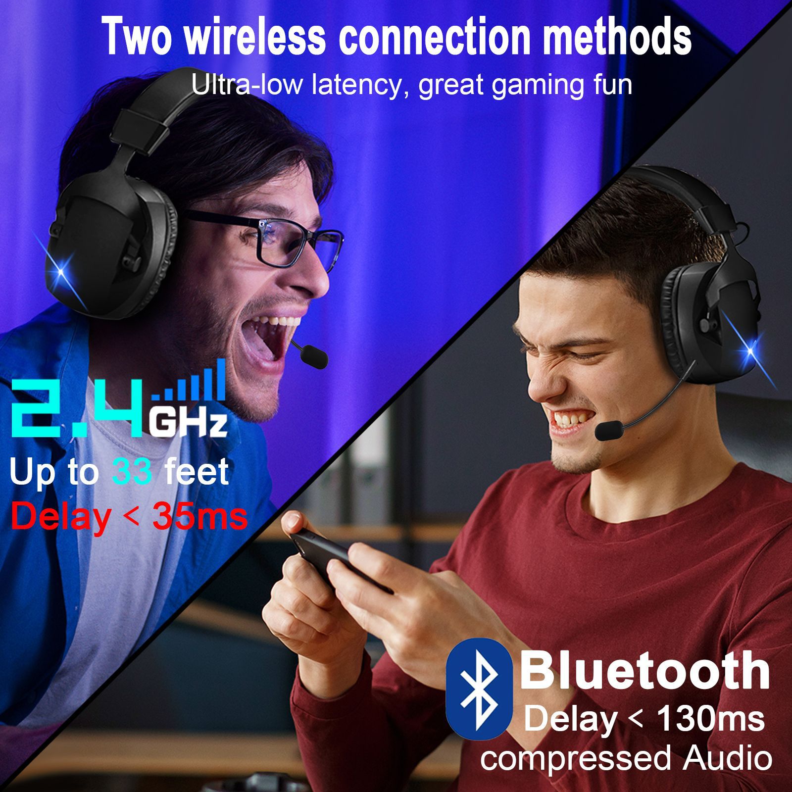 Cross-Border Over-Ear Bluetooth Headphones With Wireless Microphone - 2.4G Dual-Mode, Specialized For E-Sports, Gaming PCs & PS5 - Gadgio