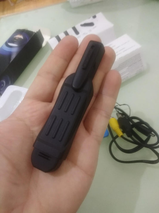 1080P HD hidden spy mini pocket pen camera showing compact design with lens and recording button in a sleek black pen form.