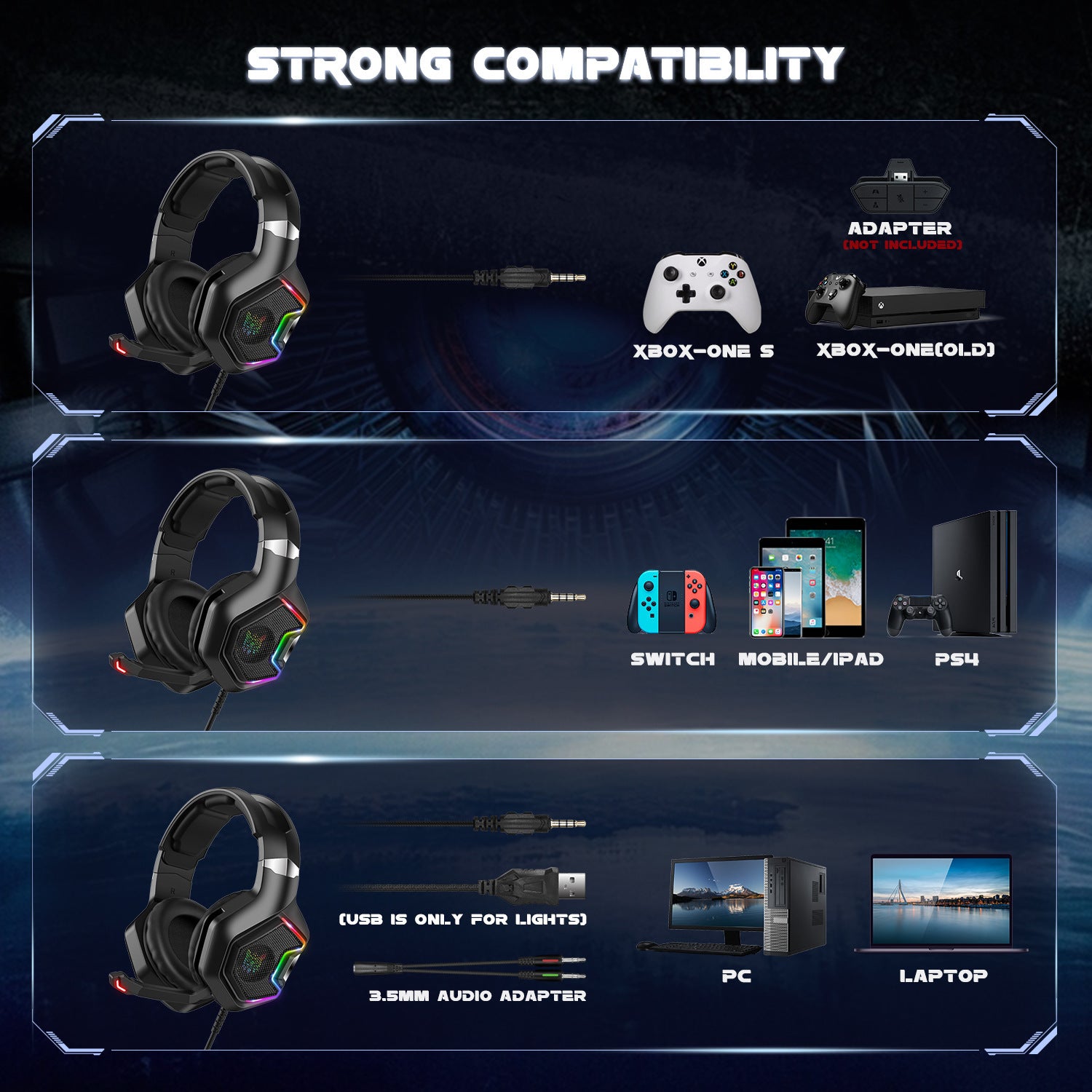 ONIKUMA K10 PRO Gaming Headset Stereo Gaming Headphones For PS4 PS5   One With Mic Led Light - Gadgio