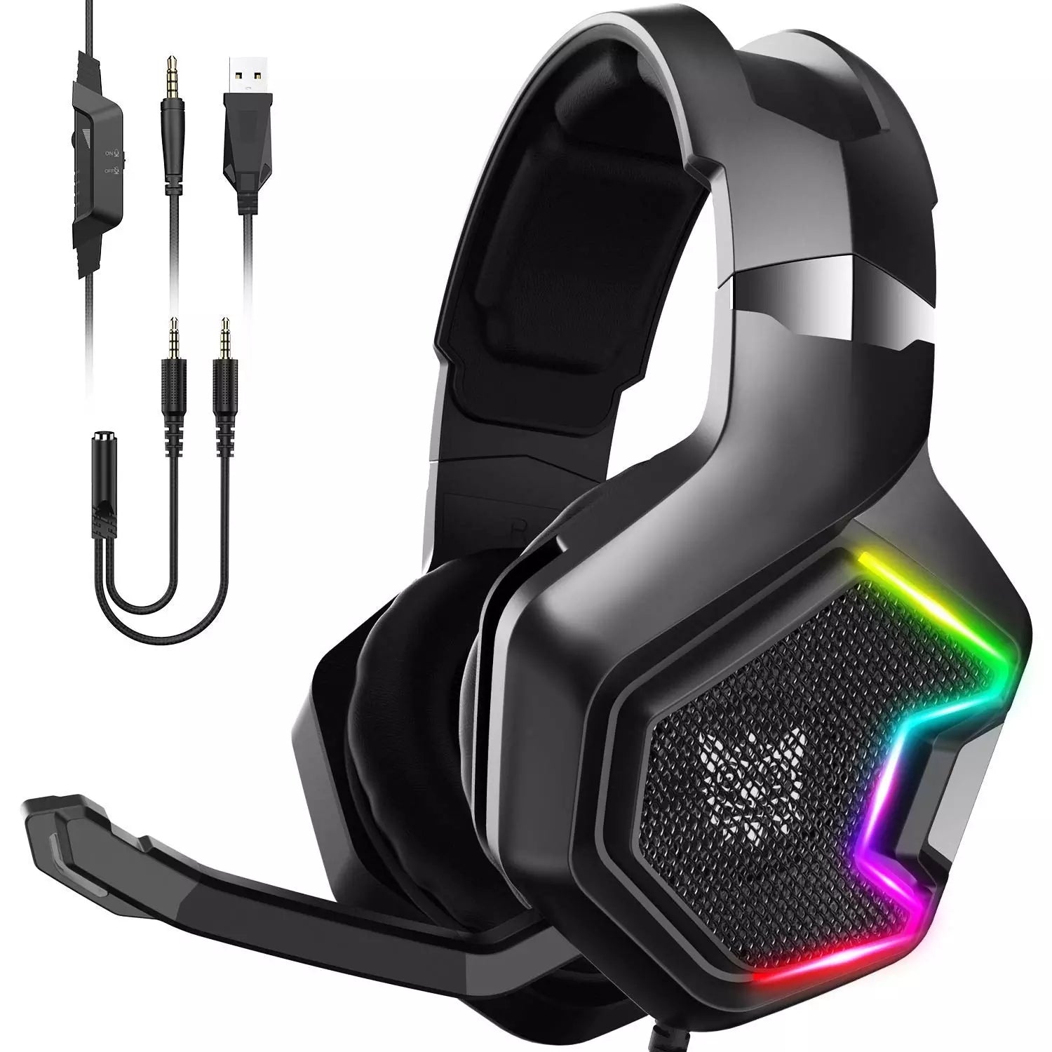 ONIKUMA K10 PRO Gaming Headset Stereo Gaming Headphones For PS4 PS5   One With Mic Led Light - Gadgio
