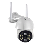 Wireless outdoor security camera with 1080P HD resolution, 360-degree view, WiFi connectivity, and web monitoring capabilities.