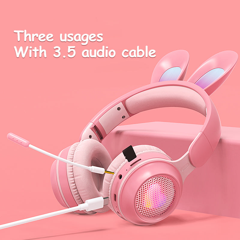 Rabbit Ear Headphones Wireless Luminous Extendable Wheat Headphones - Gadgio