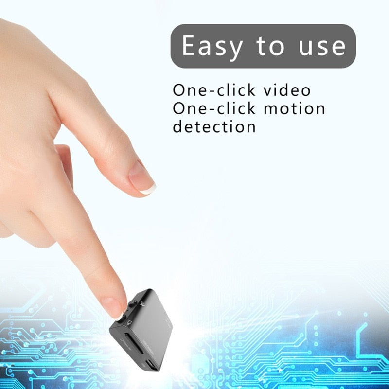 Small 1080P Full HD camcorder with infrared night vision, motion detection, compact design, and mini video recording capabilities.