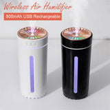 Wireless Air Humidifier Colorful Lights Mute Ultrasonic USB Fogger Diffuser Purifier 800mAh Rechargeabl Cool Mist Maker For Car - Gadgio