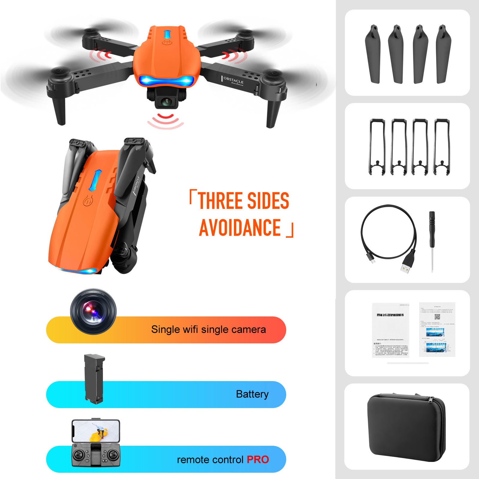 4K Dual Camera Remote Control Three-sided Obstacle Avoidance Drone - Gadgio