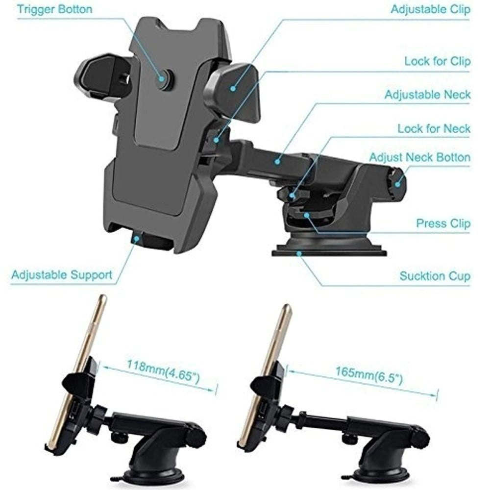 Windshield Car Phone Holder Universal in Car Cellphone Holder Stand Adjustable Phone Suction Cup Holder Car Mount Phone Stand - Gadgio