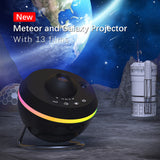 13-in-1 galaxy projector lamp displaying rotating space ball with colorful planetary lights and starry projections.